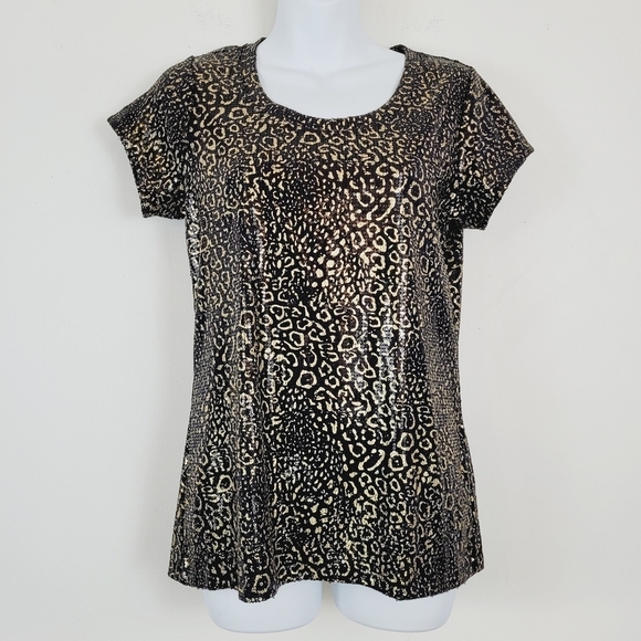 Chaus Black and Gold Micro Sequin All Over Animal Print Shirt - Picture 7 of 7